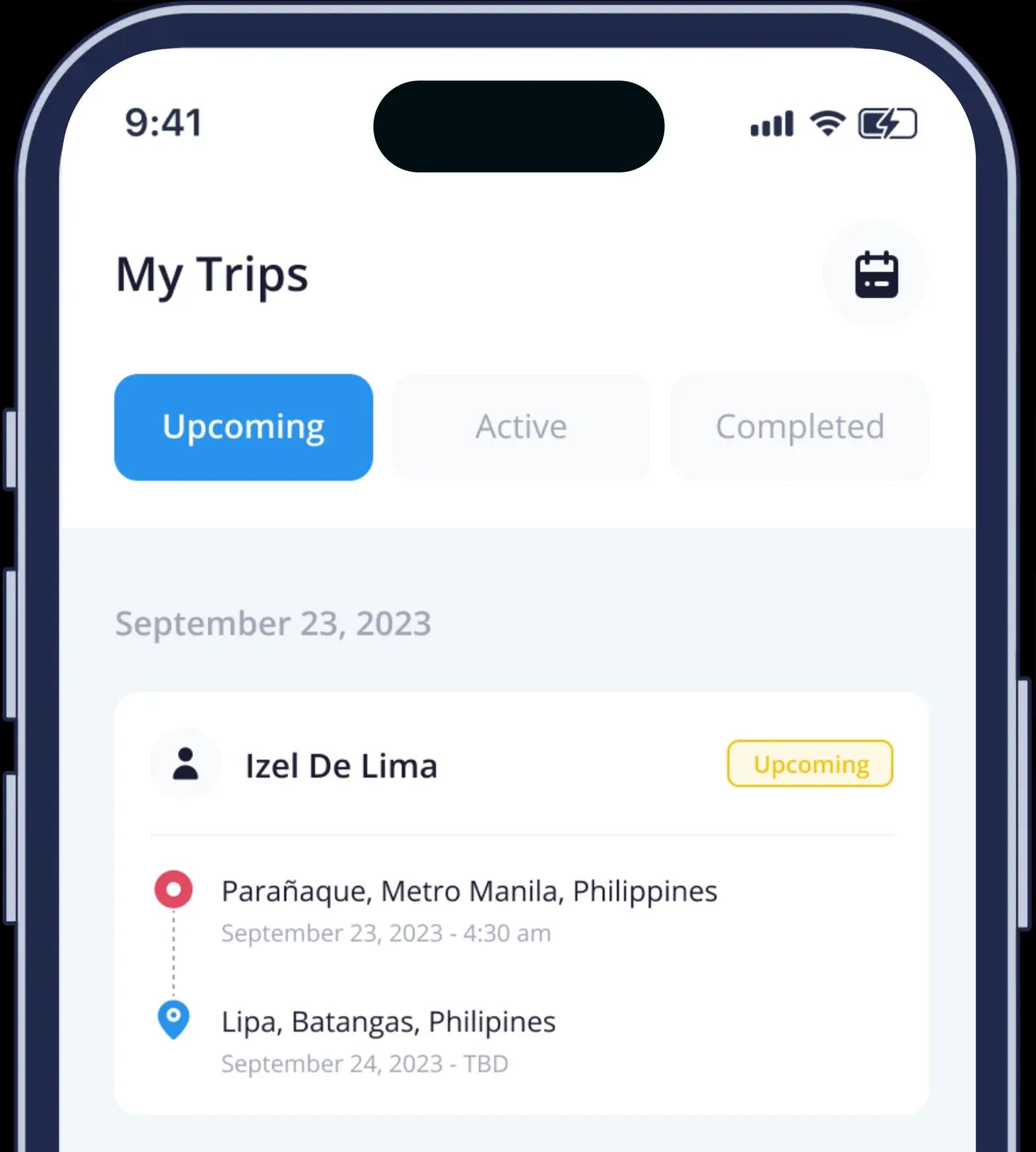 Driver trip list in the app
